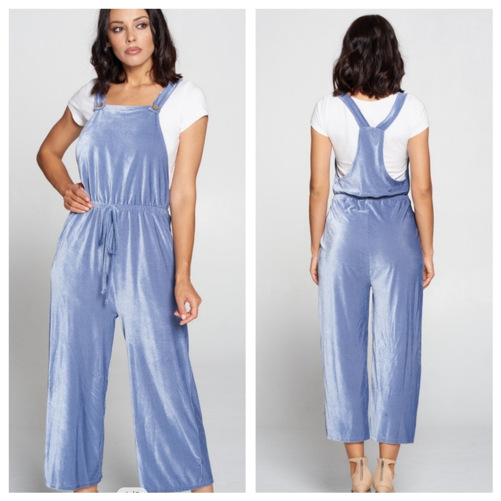 Velvet wide leg midi overall jumper with pockets - Picture 2 of 2